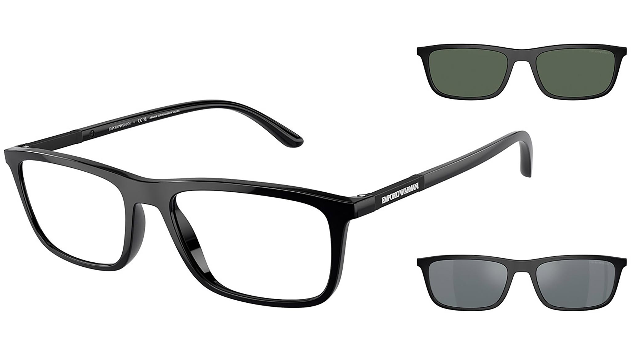 Emporio Armani EA4160 50011W shiny black sunglasses 55mm angled view